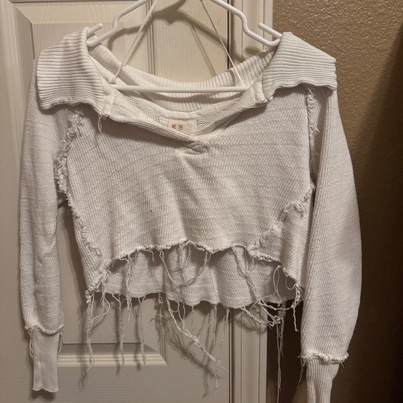 Free people white fringe cropped sweater - Picture 1 of 1